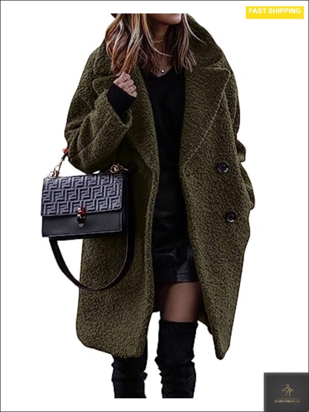 Faux Fur Coat Women Notched Lapel Fleece Sherpa Jacket Long Sleeve